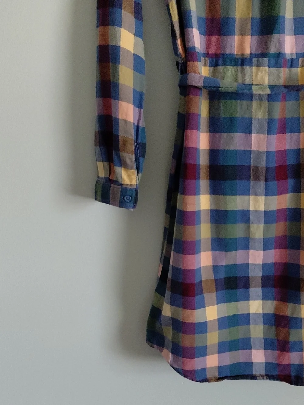 Gap Kids Colorful Multicolored Plaid Shirt Dress Belted Tie Waist Button Down